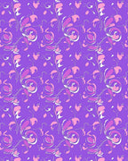 Whimsical Lilac Pink Heart Floral Scroll Rug