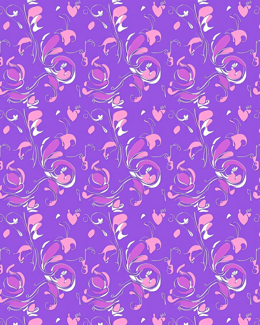 Whimsical Lilac Pink Heart Floral Scroll Rug
