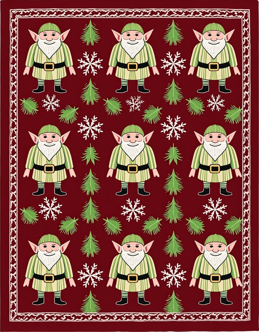 Festive Elf Winter Forest Holiday Rug