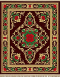 Deep Red Floral Medallion Golden Vine Rug