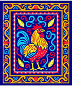 Vibrant Rooster Folk Art Rug