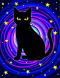 Black Cat Yellow Starry Swirl Rug