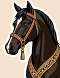 Elegant Brown Horse Golden Filigree Rug
