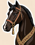 Elegant Brown Horse Golden Filigree Rug