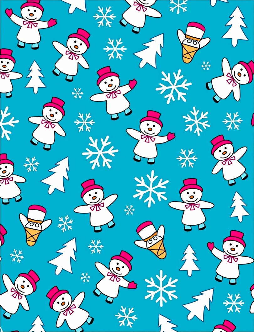 Cheerful Snowman Snowflake Winter Scene Rug