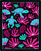 Tropical Ocean Turtle Coral Black Rug