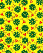 Vibrant Yellow Green Heart Flower Rug