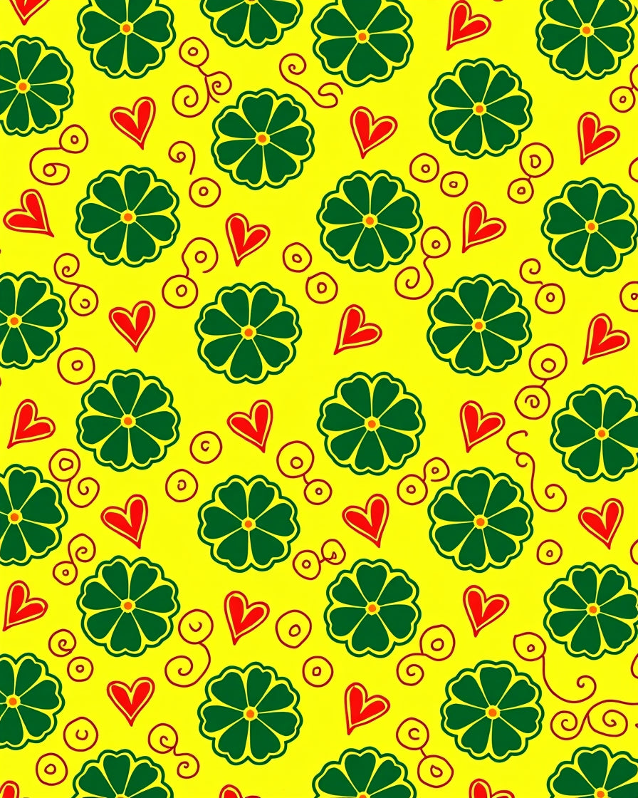 Vibrant Yellow Green Heart Flower Rug