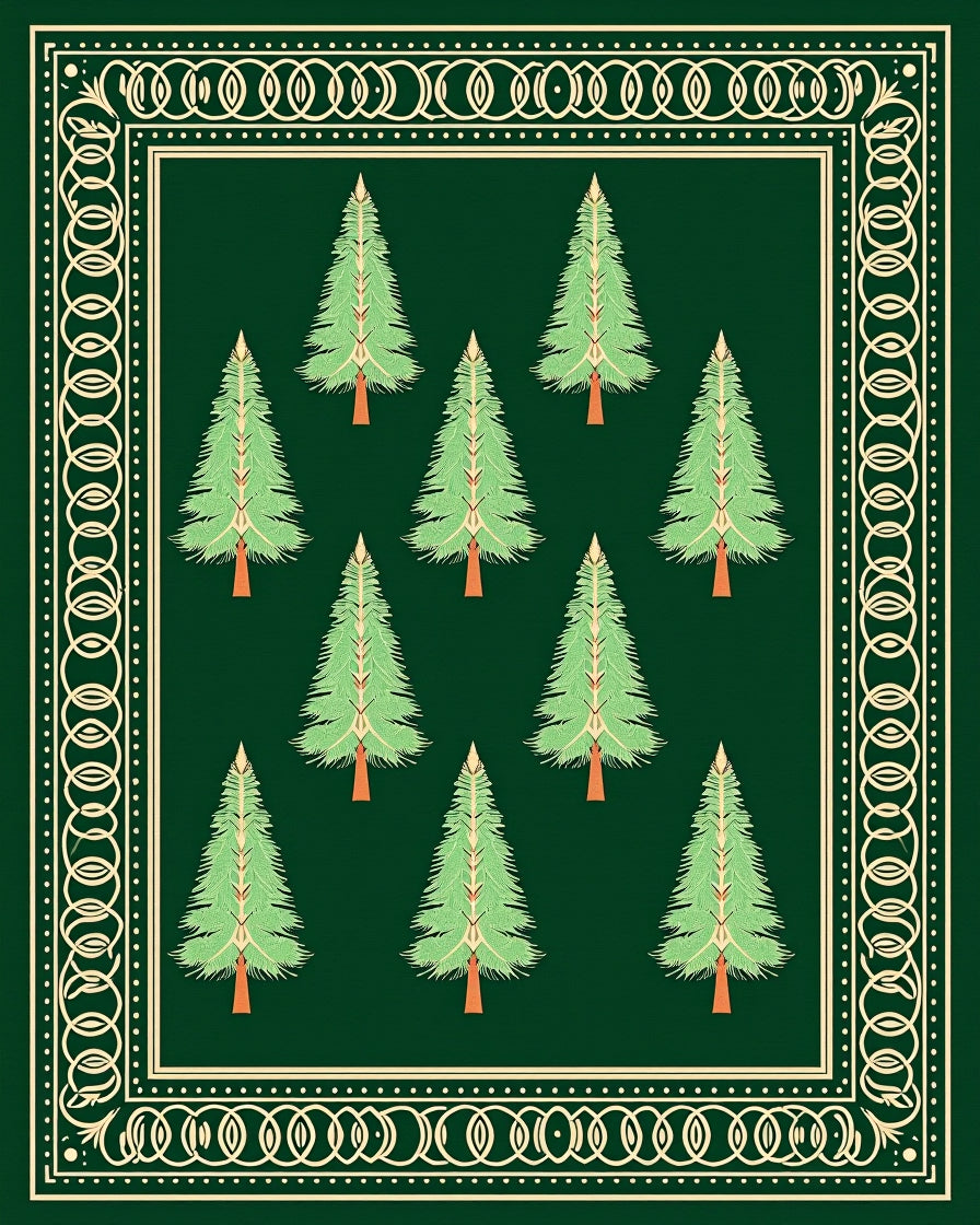 Forest Green Pine Tree Border Rug
