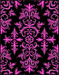 Vibrant Pink Baroque Swirl Black Rug