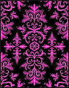 Vibrant Pink Baroque Swirl Black Rug