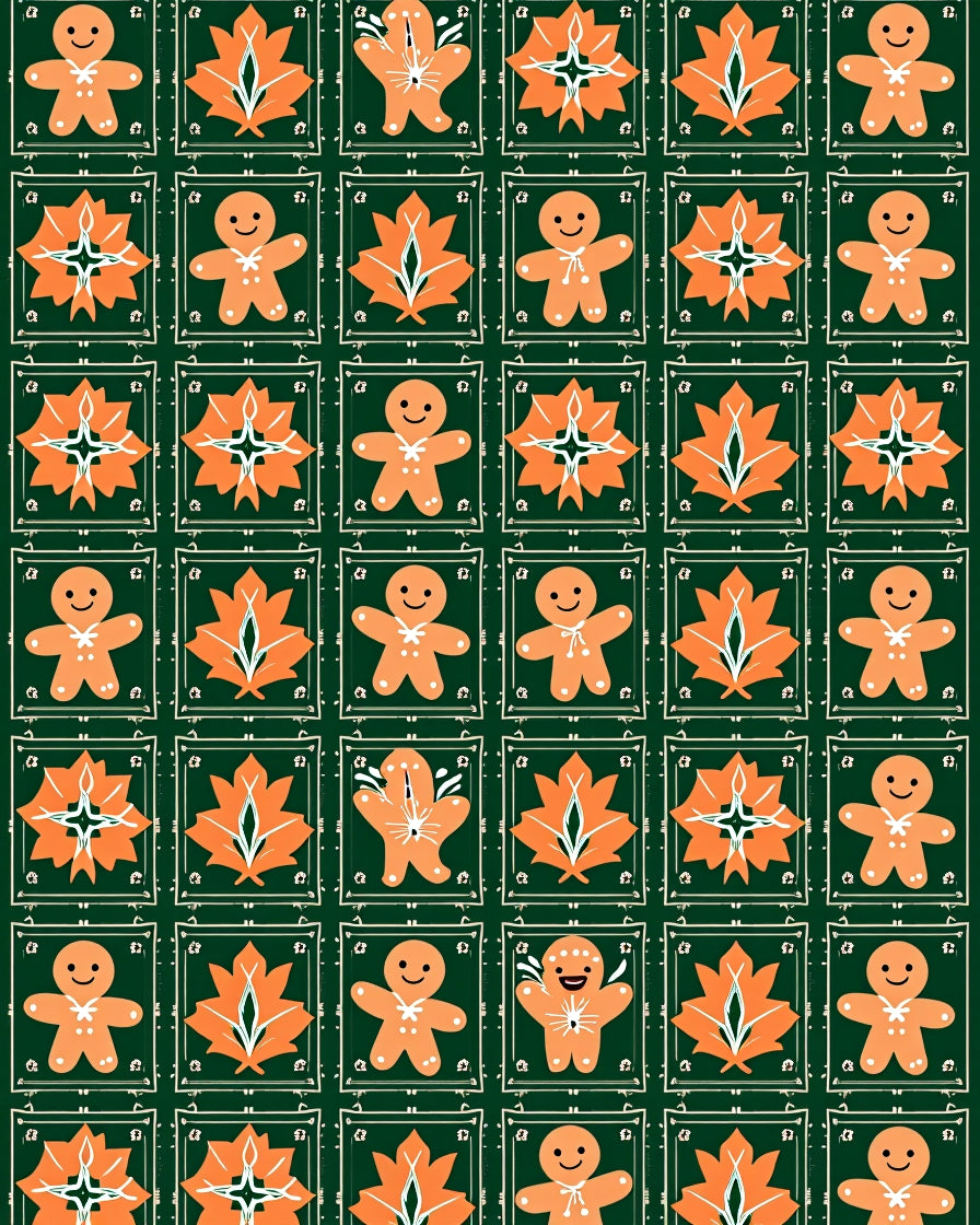 Orange Gingerbread Leaves Tile Rug