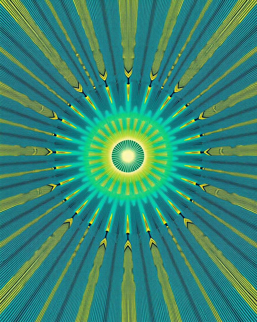 Teal Yellow Sunburst Radial Rug