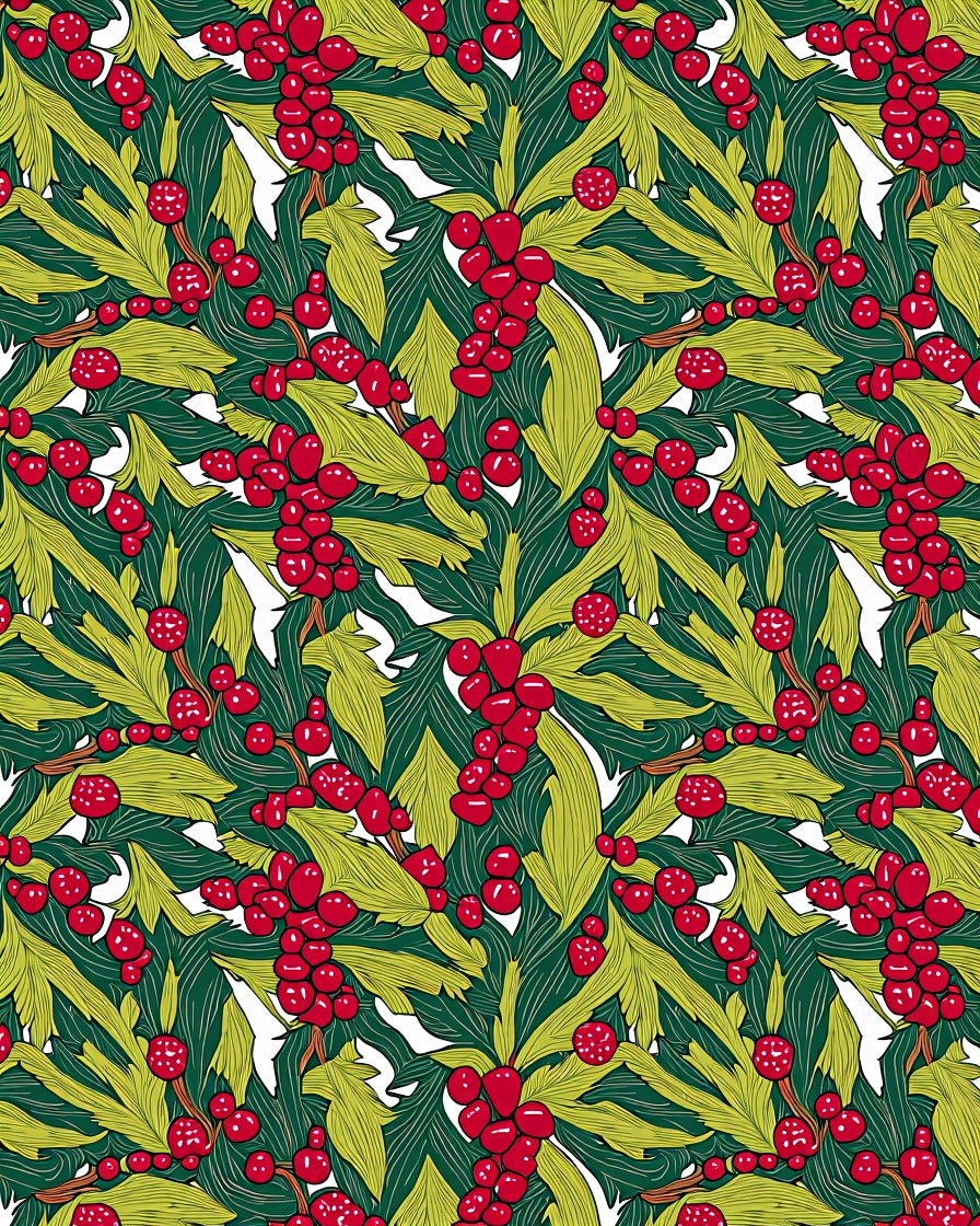 Rich Red Berry Leafy Garland Rug