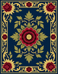Crimson Floral Gold Trim Navy Rug