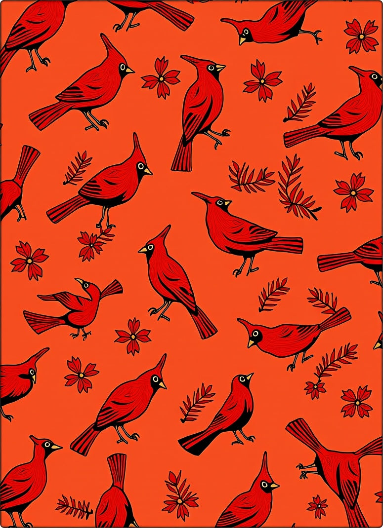 Vibrant Red Cardinal Floral Background Rug