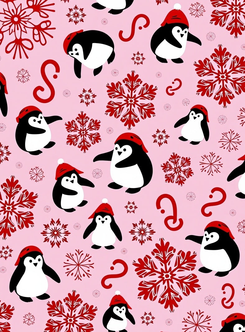 Red Penguins with Snowflakes Pink Rug
