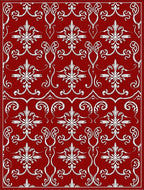 Deep Red White Damask Floral Scroll Rug
