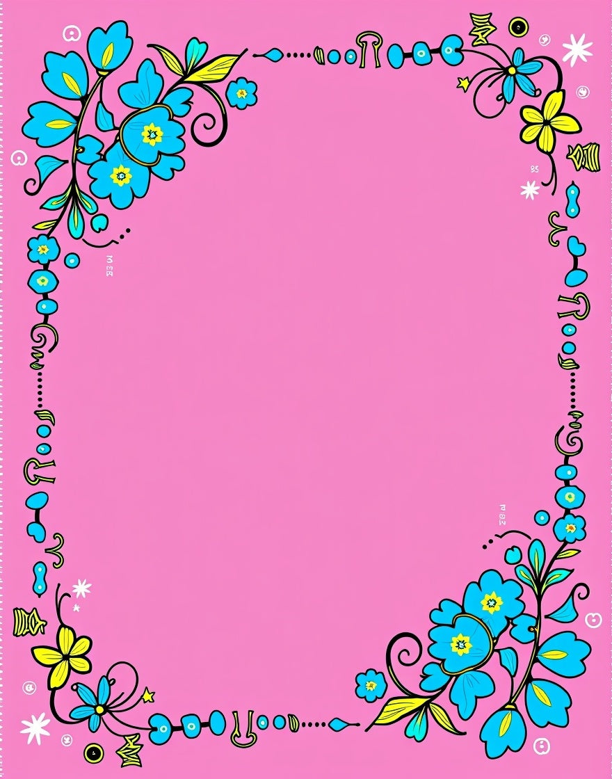Pink Blue Yellow Floral Whimsical Border Rug