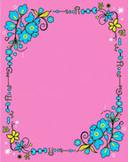 Pink Blue Yellow Floral Whimsical Border Rug