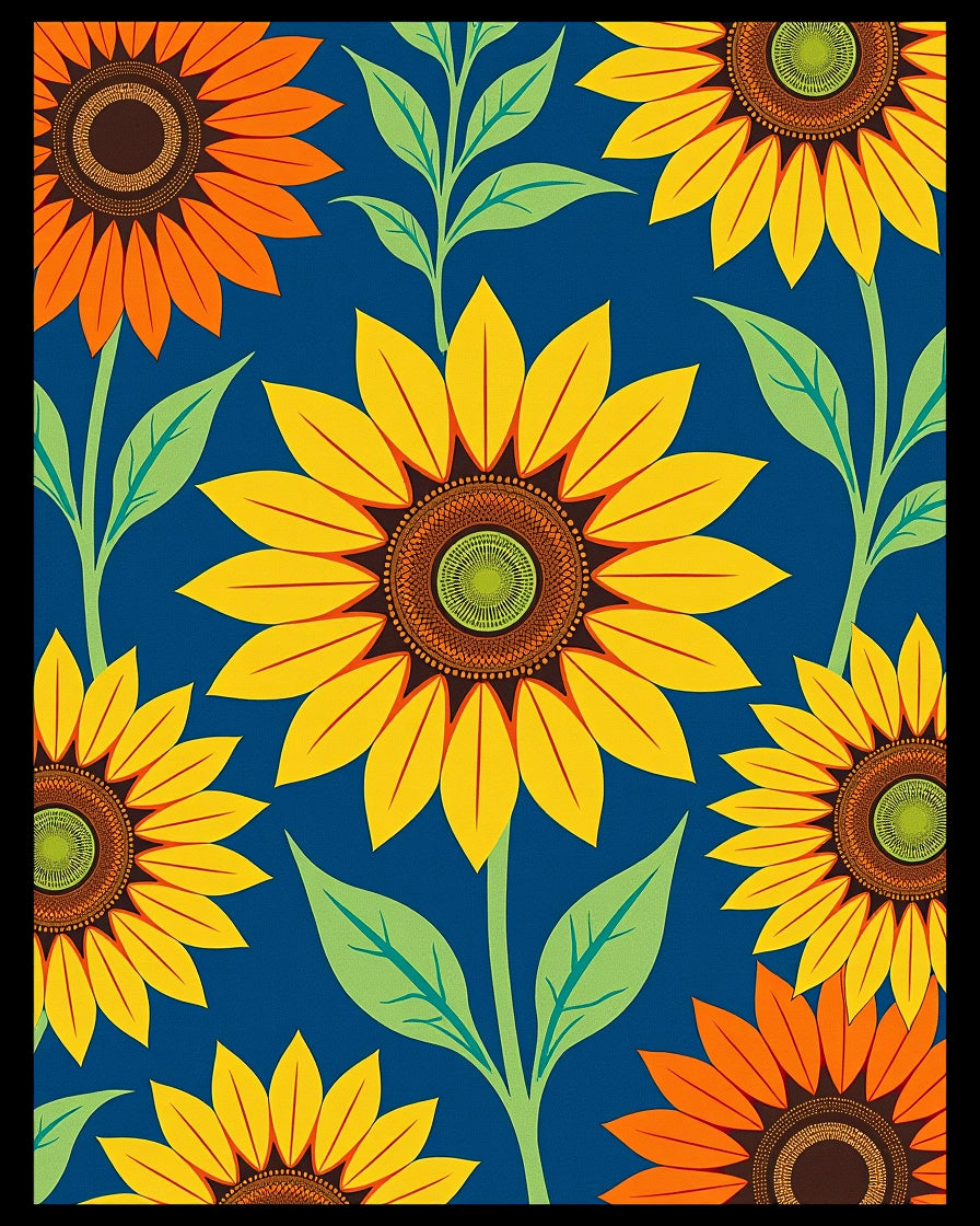 Vibrant Sunflower Garden With Blue Background Rug