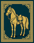 Elegant Golden Horse Framed Illustration Rug