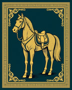 Elegant Golden Horse Framed Illustration Rug