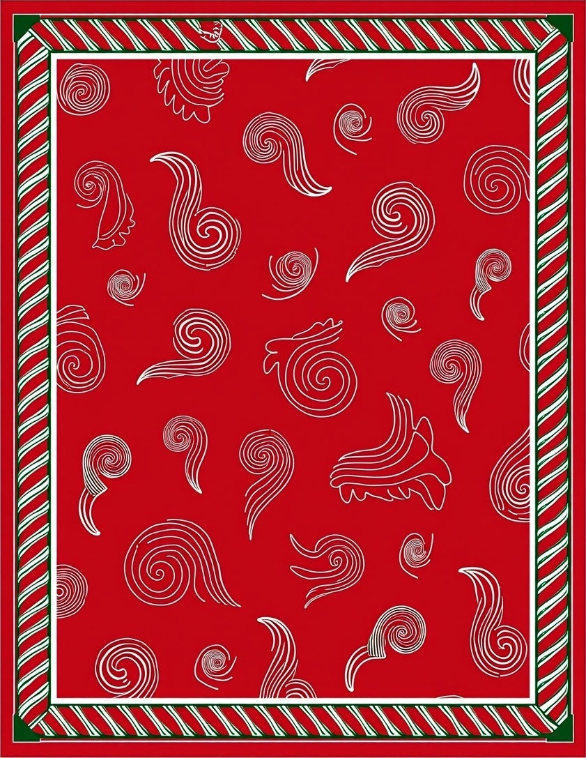 Red White Swirl Abstract Whimsical Art Rug