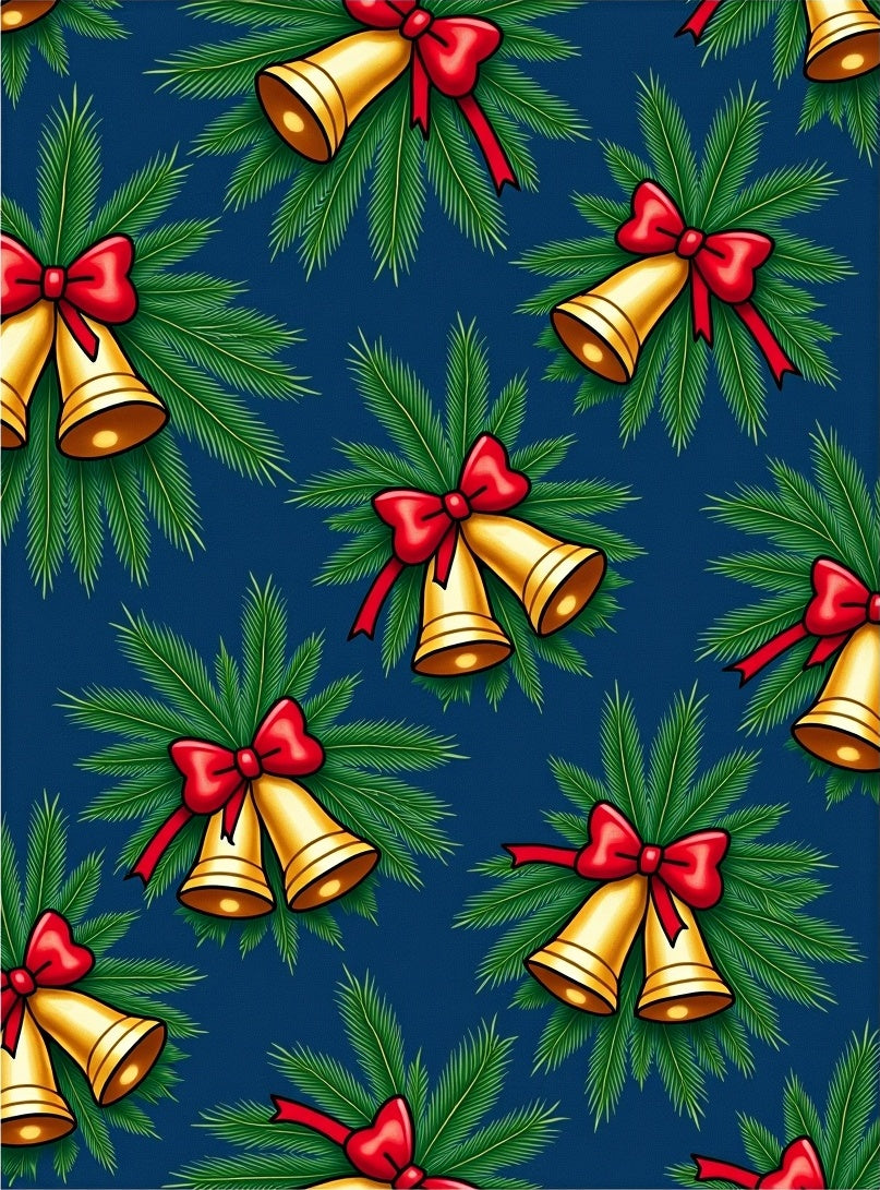 Golden Rings Christmas Bells and Pine Rug