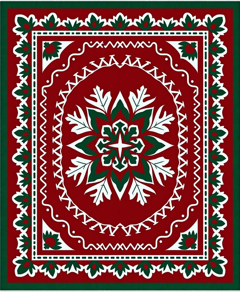Crimson Emerald Folk Floral Medallion Rug