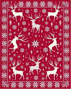 Crimson Reindeer Snowflake Border Rug