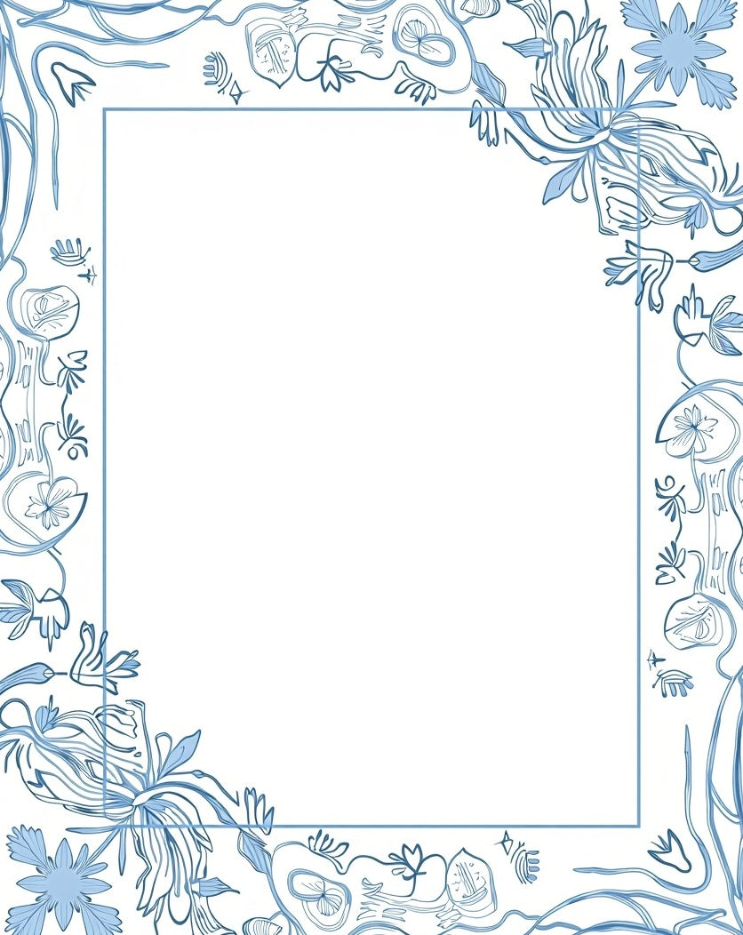 Blue Floral Vine Border Rug