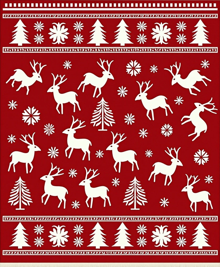 Christmas Reindeer Snowflake Forest Rug
