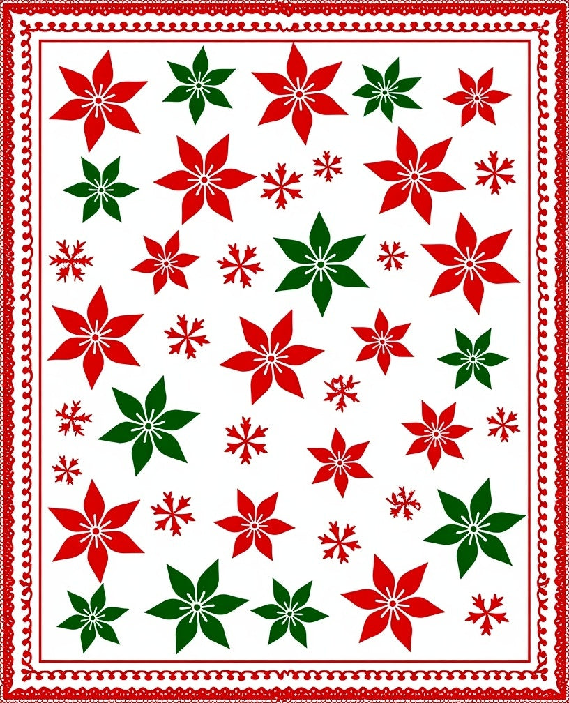 Red Green Poinsettia Snowflake Medallion Rug