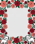 Crimson Coral Rose Puppy Garland Border Rug