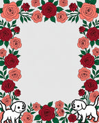 Crimson Coral Rose Puppy Garland Border Rug
