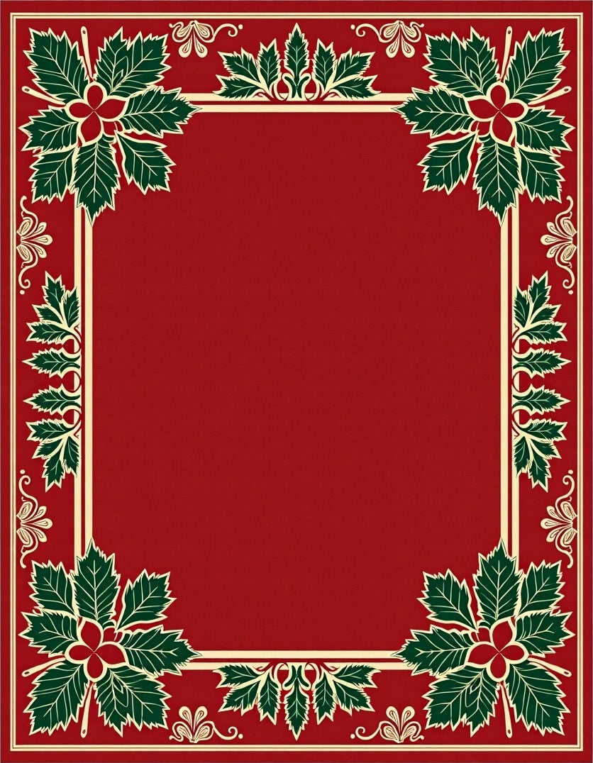 Classic Red Green Holly Border Rug