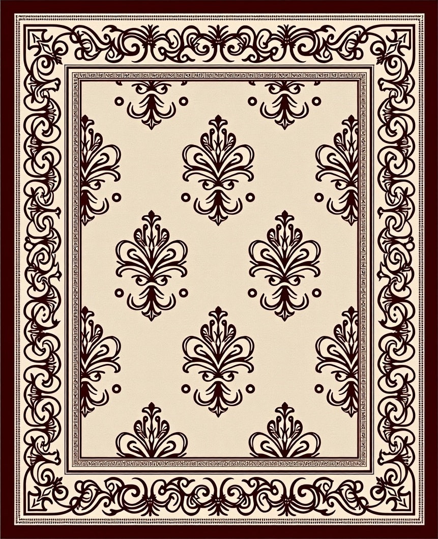 Antique Cream Damask Border Rug