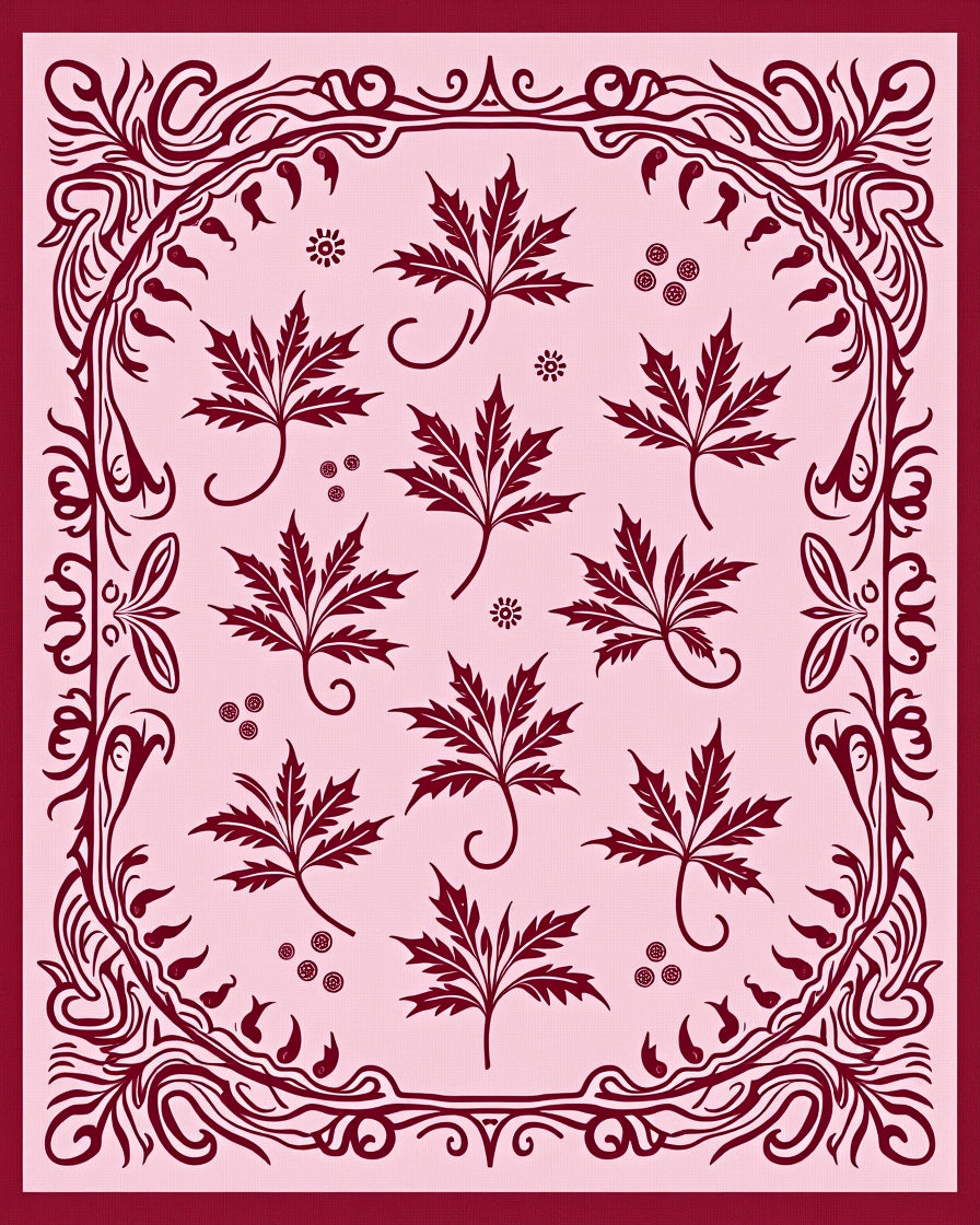 Crimson Maple Leaf Filigree Border Rug
