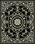 Black Cream Floral Scrollwork Medallion Rug