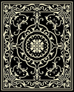 Black Cream Floral Scrollwork Medallion Rug