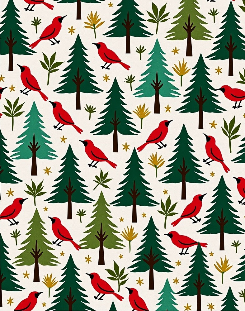 Red Cardinals and Green Evergreen Forest Rug