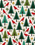 Red Cardinals and Green Evergreen Forest Rug