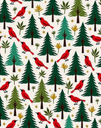 Red Cardinals and Green Evergreen Forest Rug