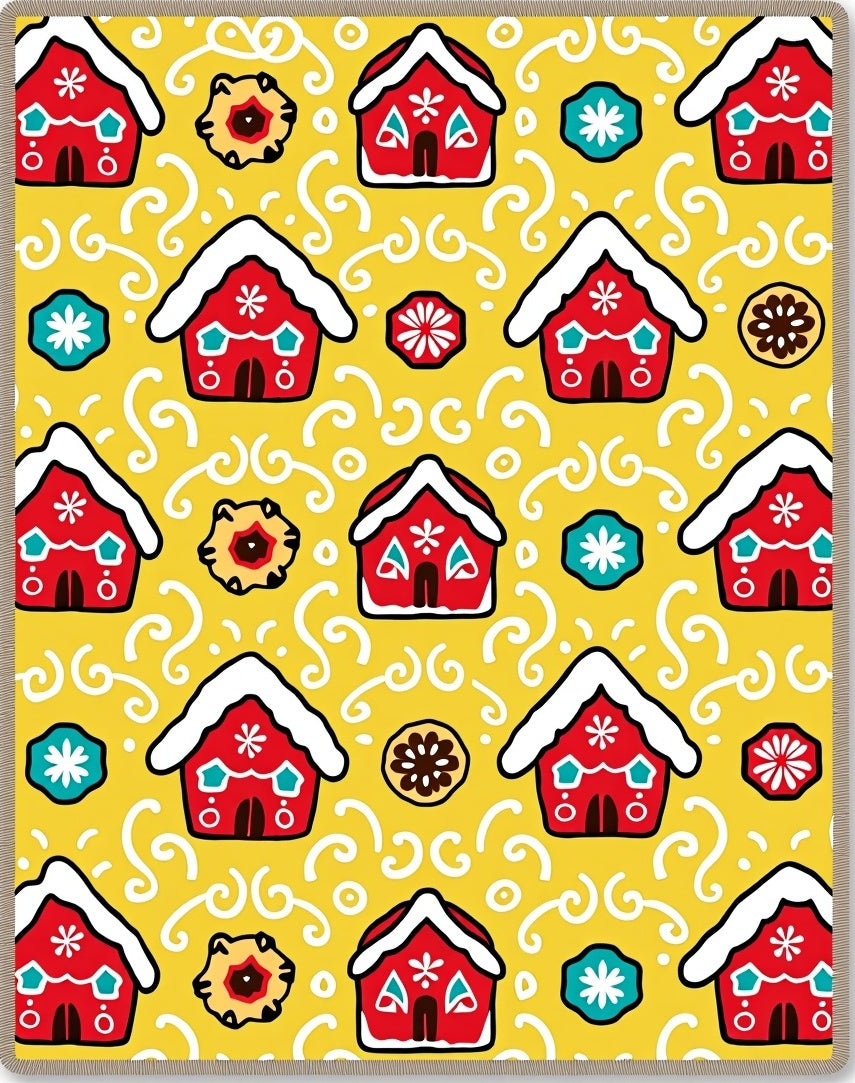 Whimsical Red Gingerbread Houses Yellow Rug