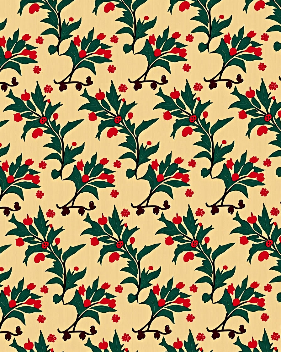 Rustic Red Berry Leaf Vine Rug
