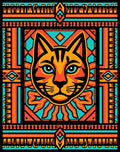 Vibrant Orange Blue Feline Geometric Rug