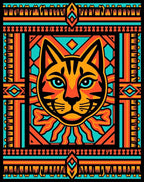 Vibrant Orange Blue Feline Geometric Rug