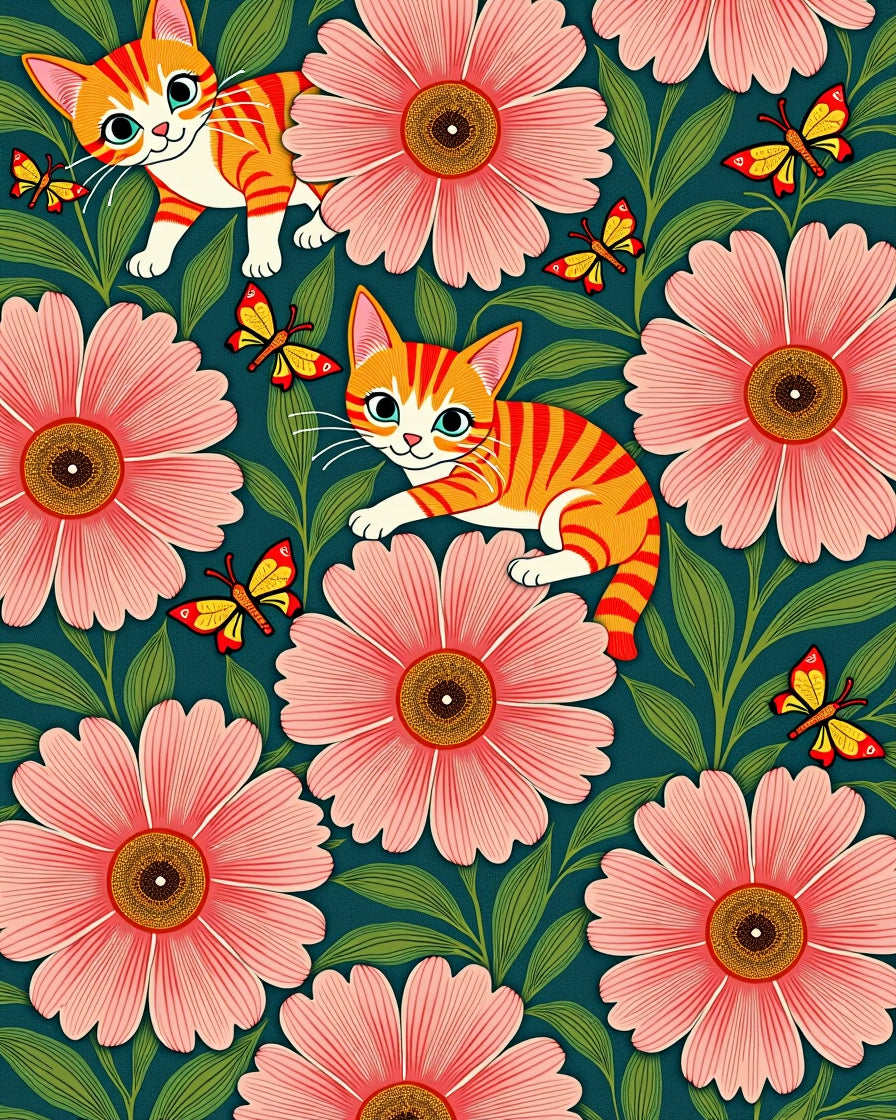 Whimsical Orange Striped Kittens Garden Rug