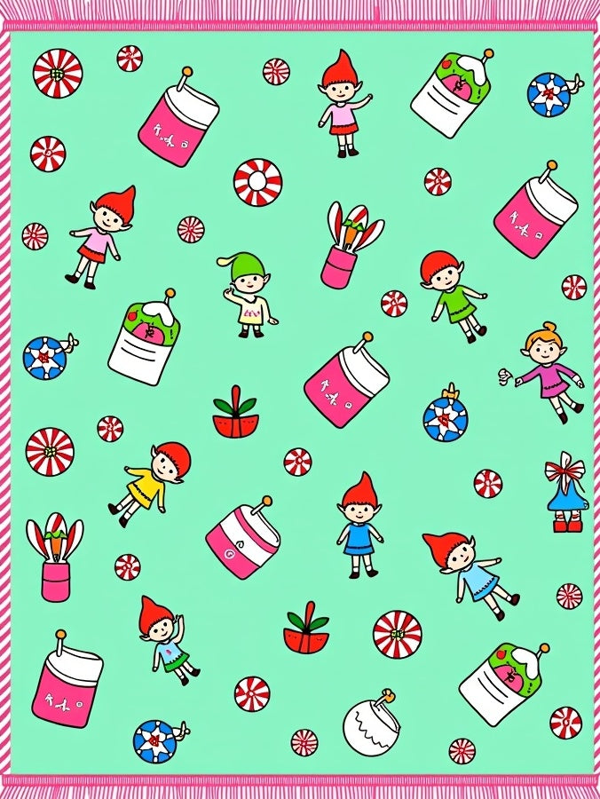 Whimsical Elf Candy Christmas Bauble Rug